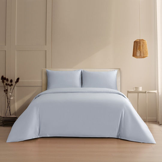 Melinen Duvet Cover Set Cotton Satin Queen with 2 Pillowcases 225x245 Bella Silver