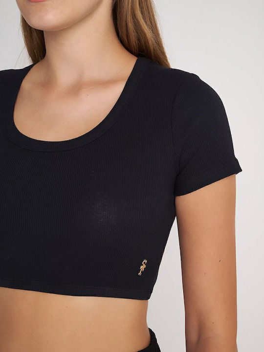 Γυναικείο Crop Top Βαμβακερό Κοντομάνικο Μαύρο