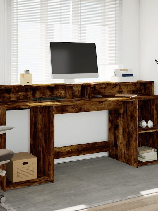 Birou Led Vidaxl Colțar Cercei Deschis 200x55x91cm Material Lemn Agregat 1 Buc Maro