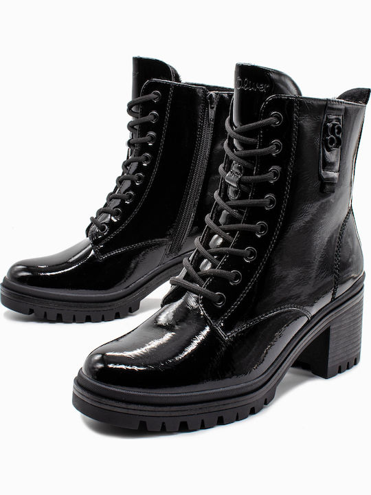 Women's Ankle Boots made of Patent Leather with Medium Heel Black