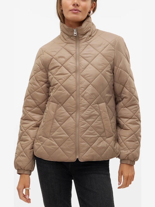 Women's Short Puffer Jacket for Winter Beige
