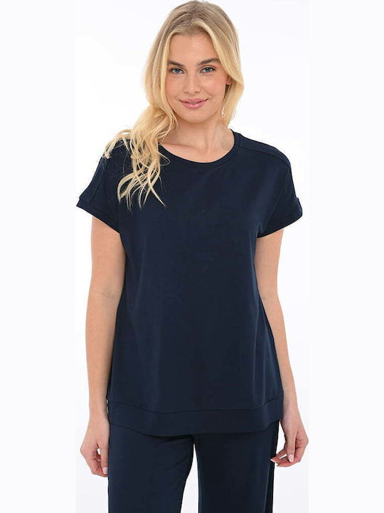 Bodymove Damen Bluse Kurzärmelig Blau