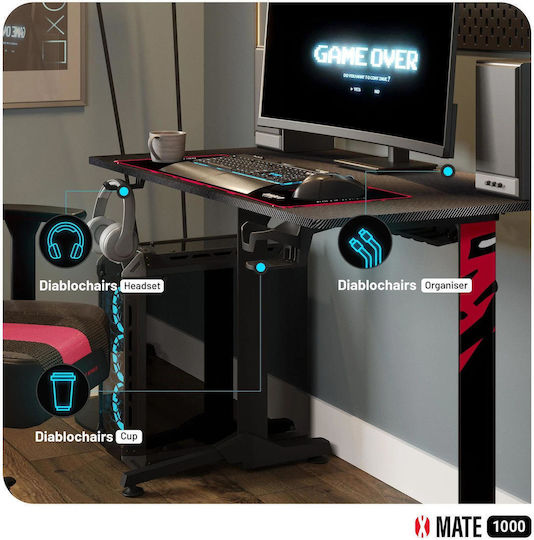 Gaming Office X-mate Wooden Black with Metal Legs and USB Ports 100x60x75cm