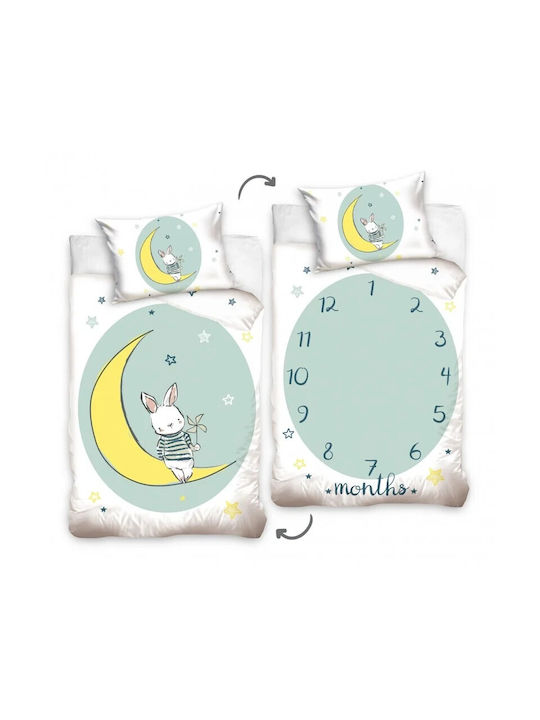 Queen Mother Rabbit Baby Set Kids Duvet Cover Single with Pillowcase Green 100x135cm