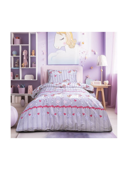 Lino Home Set Kinderbettbezug Einzel mit Kissenbezug Lilac 160x240cm