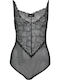 Sleeveless Bodysuit with Mesh & Lace Regular Fit Black