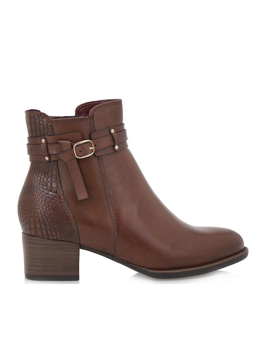 Leather Women's Ankle Boots with Medium Heel Tabac Brown