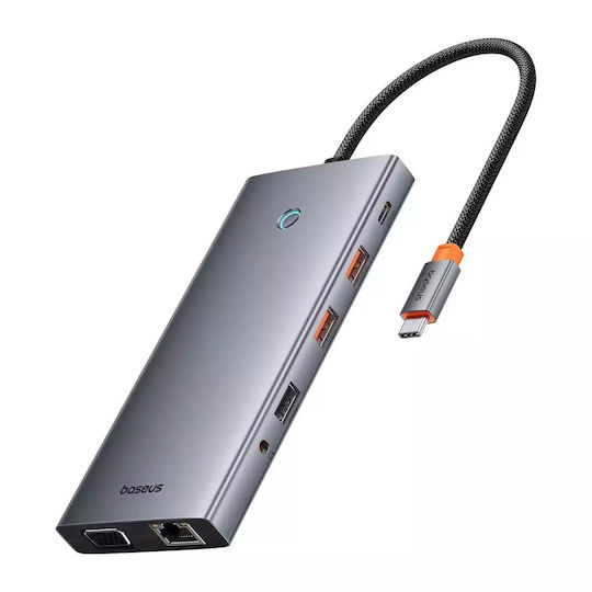Baseus HUB PortalJoy Series USB-C Docking Station with HDMI/DisplayPort 4K PD Ethernet and Support for 4 Monitors Gray