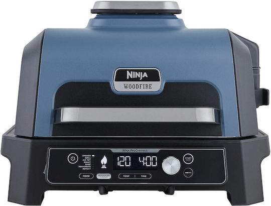 Ninja Woodfire Pro Connect Premium XL Tischplatte Elektrogrill Geriffelte Platte 1700W mit Deckel und einstellbarem Thermostat 45cmx29cmcm