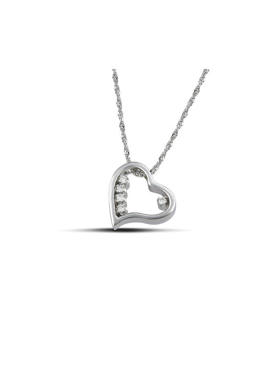 Themelidis Jewels Necklace Constantine Amulet with design Heart from White Gold 18k with Diamond