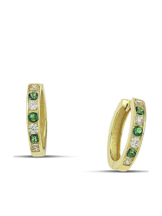 Themelidis Jewels Σκουλαρίκια Κρίκοι από Χρυσό 14Κ με Πέτρες Πράσινα