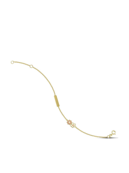Themelidis Jewels Παιδικό Βραχιόλι Ταυτότητα από Χρυσό 14K με Λουλούδι