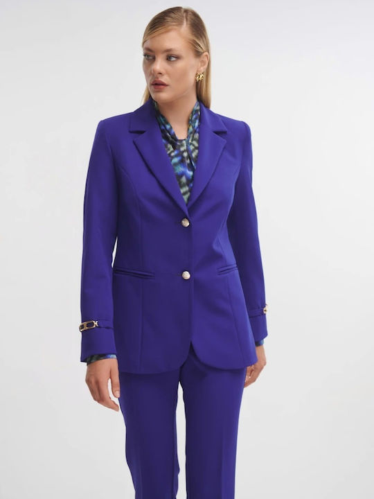 Fibes Fashion Blazer with Lapel Collar in Royal Blue