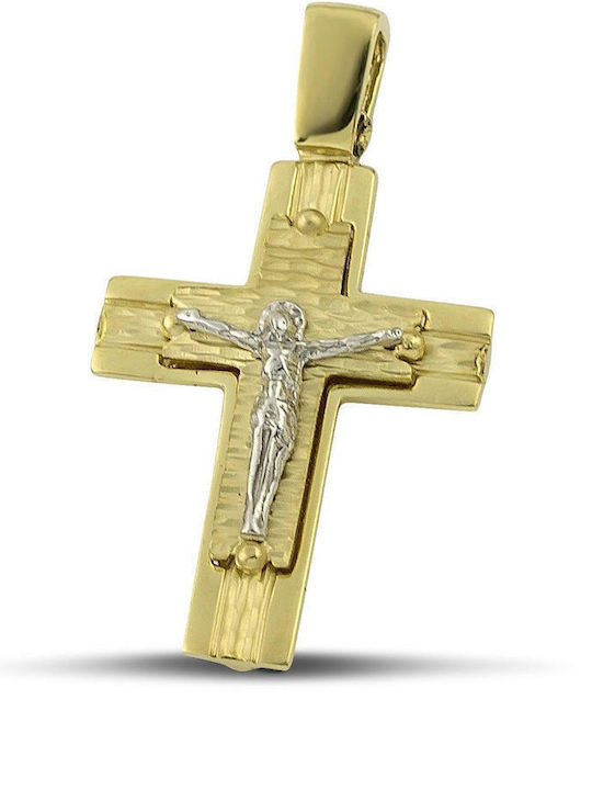 Themelidis Jewels Ανδρικός Χρυσός Σταυρός 14Κ Διπλής Όψης με τον Εσταυρωμένο χωρίς Αλυσίδα