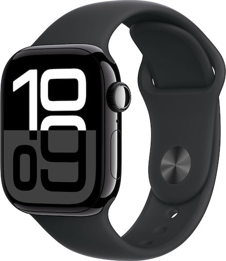 Apple Watch Series 10 Aluminum 42mm Waterproof with Heart Rate Monitor (Jet Black with Black Sport Band - M/L)