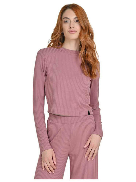 Target Γυναικείο Crop Top Μακρυμάνικο Ροζ