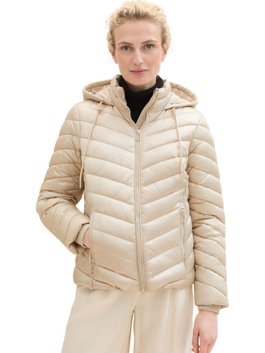 Women's Short Puffer Jacket for Winter Dusty Beige