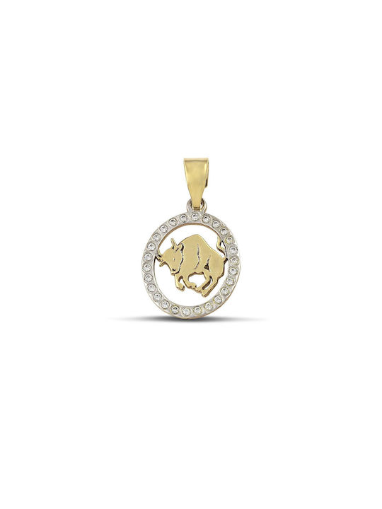 Themelidis Jewels Кремаст Зодиакален Знак Телец от Бяло Злато 9 Карата с Зиркон