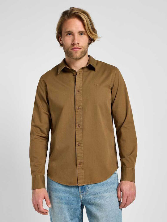 Long-sleeved Cotton Shirt Brown