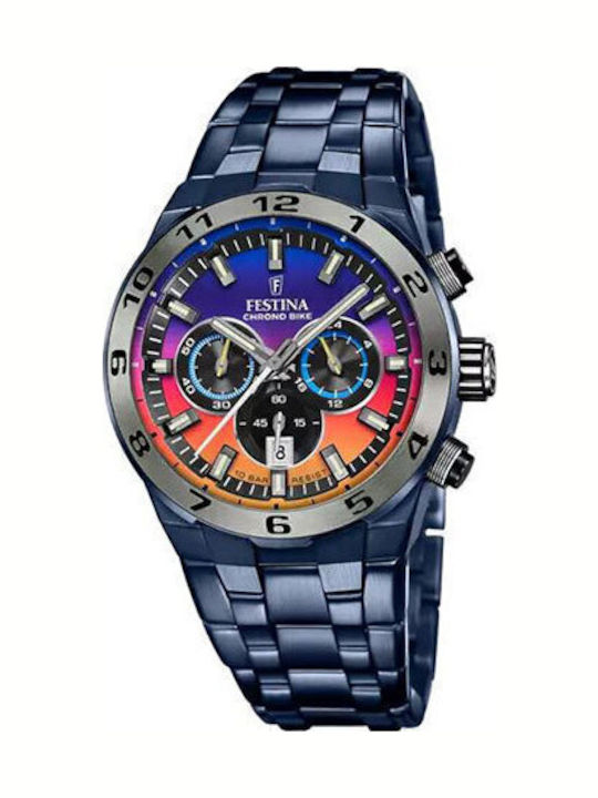 Festina Ceas bărbătesc Cronograf cu Baterie cu Brățară din Metal Albastră