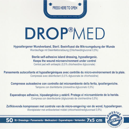 Master Aid Drop Med Αυτοκόλλητες Γάζες 7x5cm 50τμχ