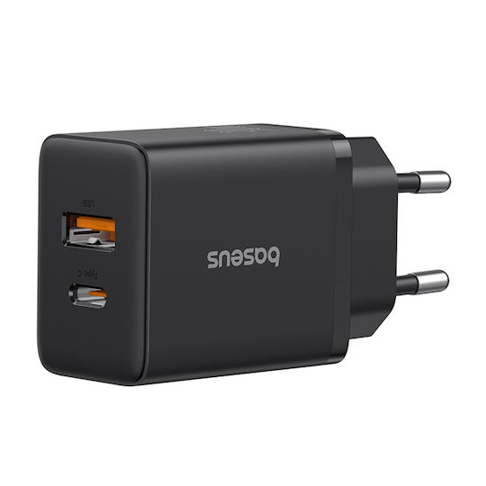 Baseus Ladegerät ohne Kabel GaN mit USB-A Anschluss und USB-C Anschluss 20W Stromlieferung Schwarzs (Cube)