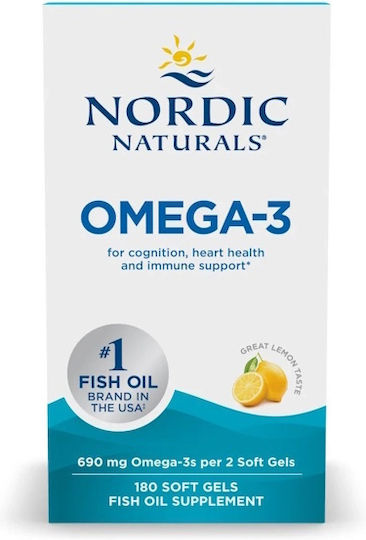Nordic Naturals Omega-3 Cod Liver Oil & Fish Oil 690mg 180 Softgels With Lemon Flavour