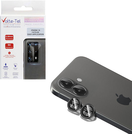 Volte-Tel Glass Cover Protecție Cameră Tempered Glass Black pentru iPhone 16, iPhone 16 Plus