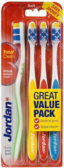 Jordan Total Clean Toothbrush Soft Green / Yellow / Red / Blue 4pcs