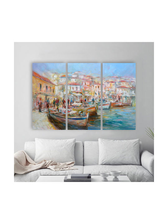 I-gallery Boats On The Τρίπτυχος Πίνακας σε Καμβά 150x150cm