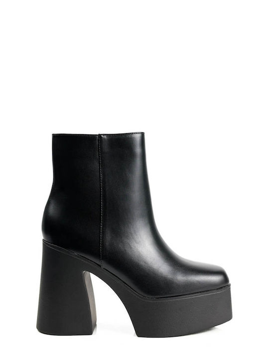 Black Ankle Boots with Thick Heel and High Platform