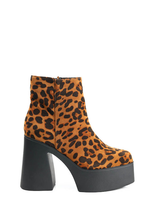 Leoparden-Stiefeletten mit klobigem Absatz und hoher Plateausohle