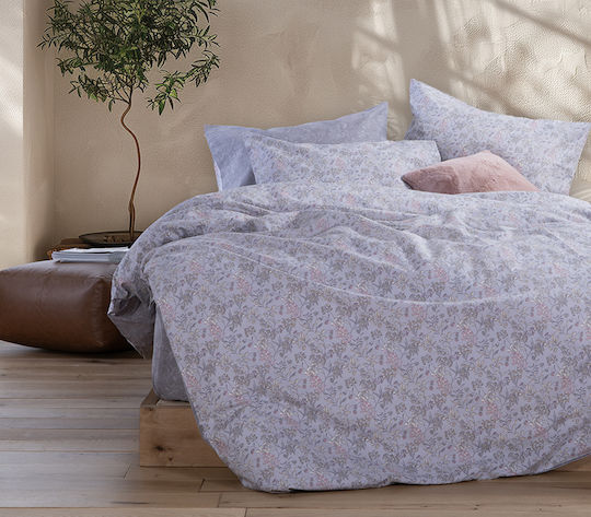 Nef-Nef Homeware Σετ Παπλωματοθήκη Βαμβακερή Μονή με Μαξιλαροθήκη 170x240cm Odete Grey