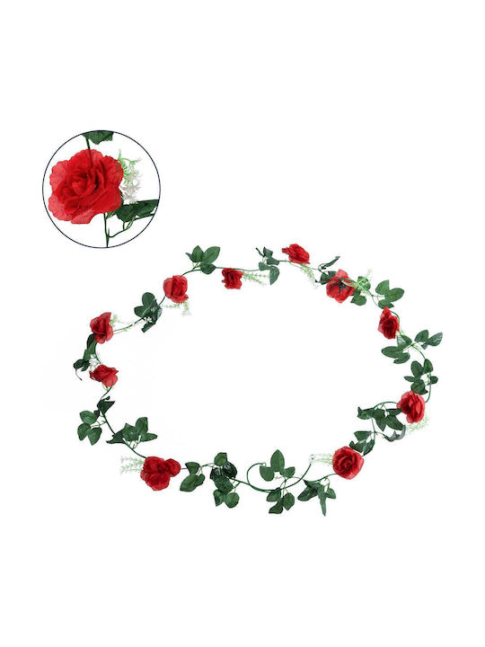 Globostar 78129 Artificial Hanging Plant Decorative Flower Garland 10 Red Roses & Green Foliage M20 X H220 X W20cm