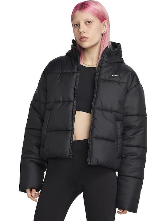 Sportswear Classic Kurzes Damen Puffer Jacke Wasserdicht Für Winter Schwarz