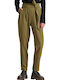 Damen Stoff Hose mit Gummizug Khaki
