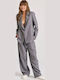 Damen Stoff Hose Gestreift Light Grey