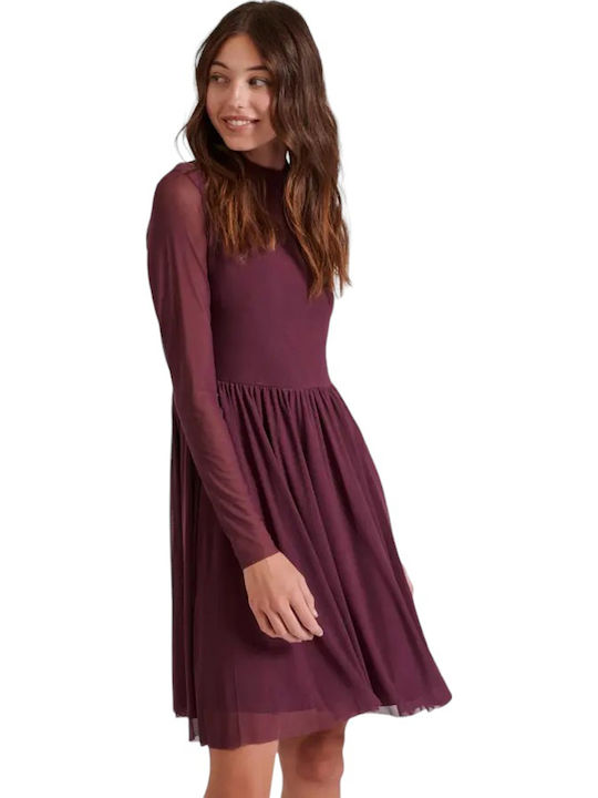 Mini Abendkleid mit Tüll & Rüschen Burgundisch