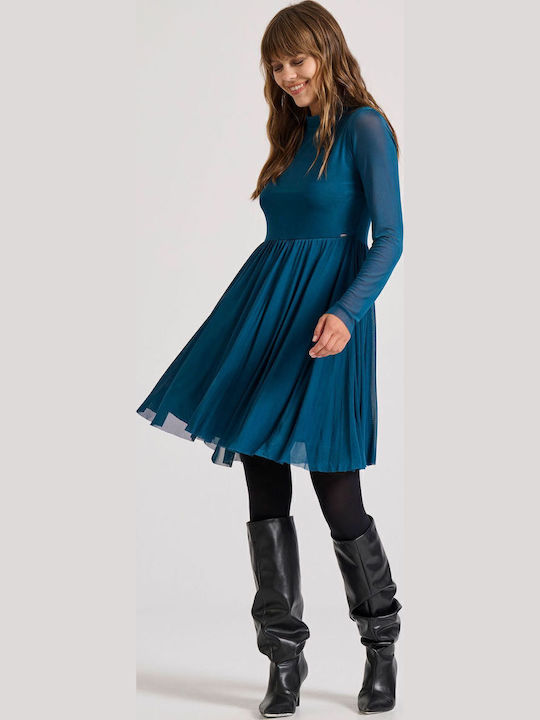 Funky Buddha Midi Damenkleid mit Rüschen Blauen