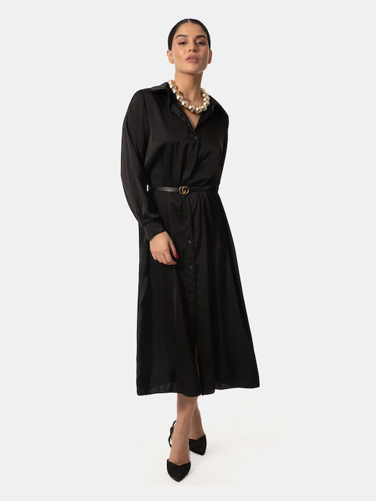 Black Shirt Dress with Black Belt