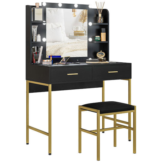 HomCom Oglindă de machiaj cu lumină 150cm Negru