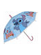 Chanos Kinder Regenschirm Gebogener Handgriff Lilo & Stitch Blau mit Durchmesser 38cm.