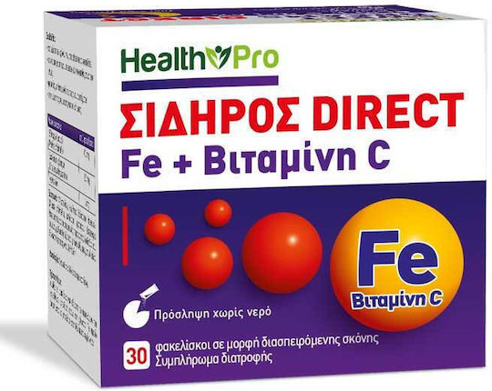 Health Pro Iron Direct Fe + Vitamin C με Βιταμίνη C 30 φακελίσκοι