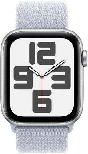 Apple Watch SE 2024 Aluminium 44mm Αδιάβροχο με Παλμογράφο (Silver με Blue Cloud Sport Loop)