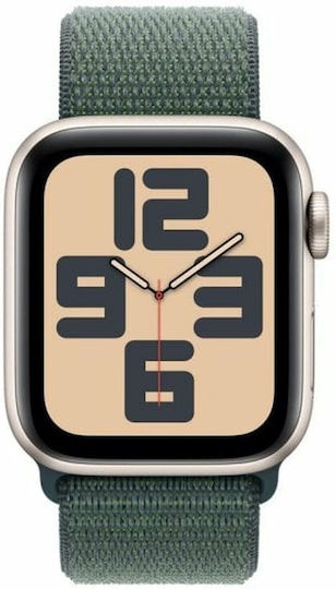 Apple Watch SE 2024 Aluminium 40mm Waterproof with Heart Rate Monitor (Starlight with Lake Green Sport Loop)
