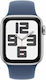 Apple Watch SE 2024 Aluminum 40mm Waterproof with Heart Rate Monitor (Silver with Denim Sport Band - S/M)