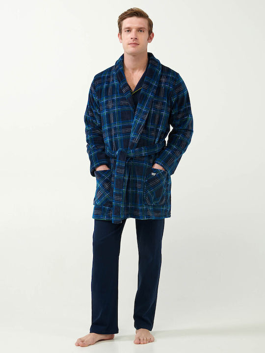 Vamp Χειμερινή Ανδρική Ρόμπα Fleece Blue