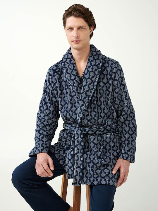 Vamp Χειμερινή Ανδρική Ρόμπα Fleece Blue