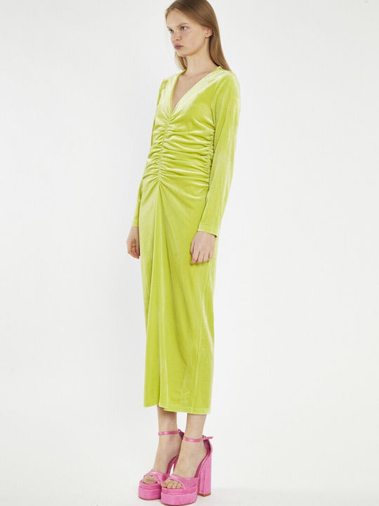 Glamorous Midi Evening Dress Velvet Lime