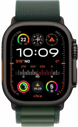 Apple Watch Ultra 2 Титан 49мм Водоустойчив с eSIM и Пулсомер (Маслинова алпийска примка - средна)